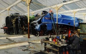 Giants Refreshed by Terence Cuneo showing locomotives being painted