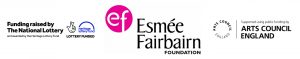 Logos for Heritage Lottery Fund, Artc Council ENgland, and the Esmee Fairbairn Collections Fund
