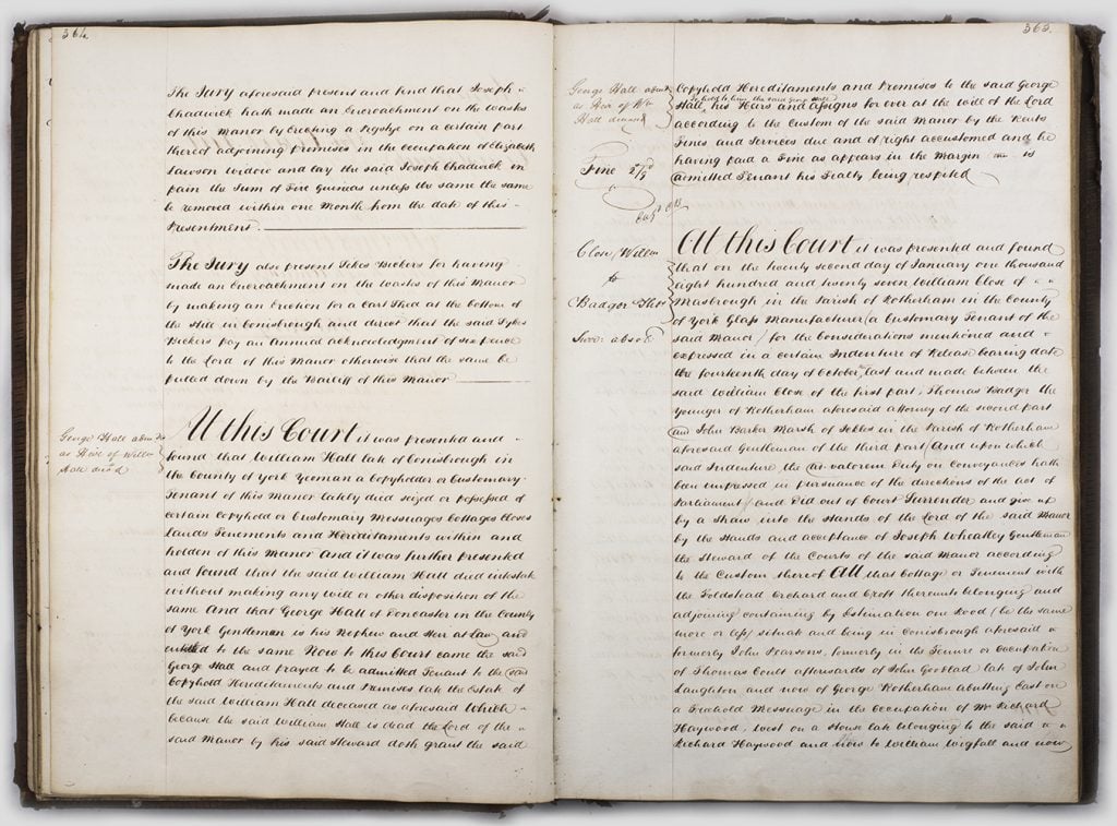 Inside view of bound book of court records