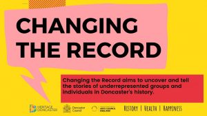 Text on a colourful background that reads Changing the Record.