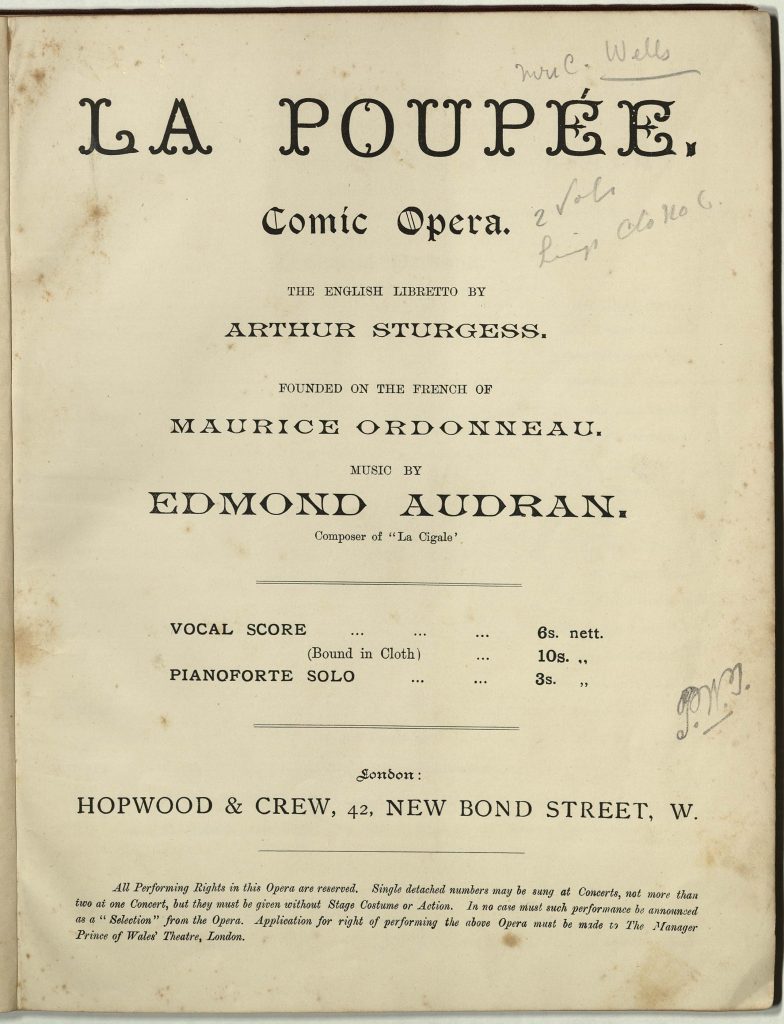 front cover of La Poupee comic opera 