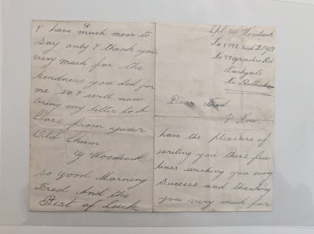handwritten letter thanking soldier for saving another soldier's life